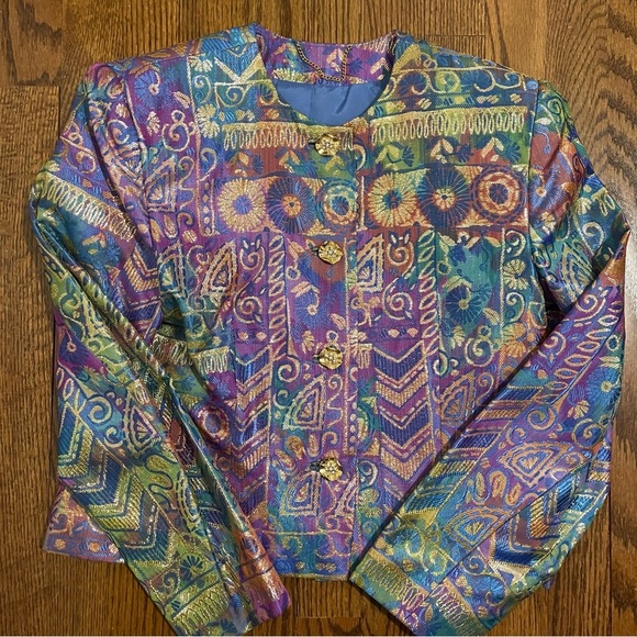 Doncaster Vintage Purple Blue Metallic Gold Blazer Size 6 - Picture 1 of 9